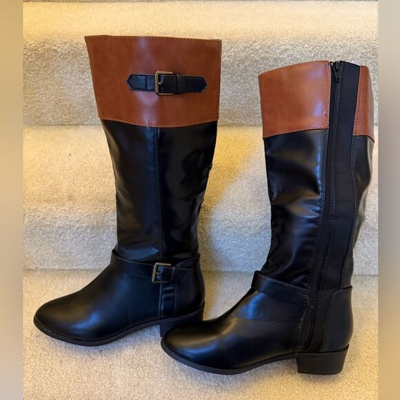 Rampage Women's Ram Ivey Black Cognac Tall Riding Boots Size 10 Medium - Picture 4 of 8